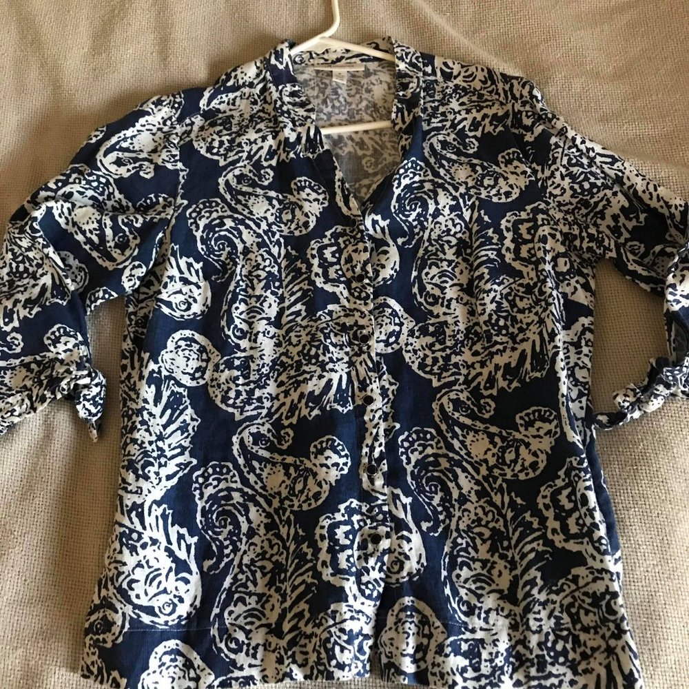 JM Collection Button Down Linen Shirt - Picture 2 of 4